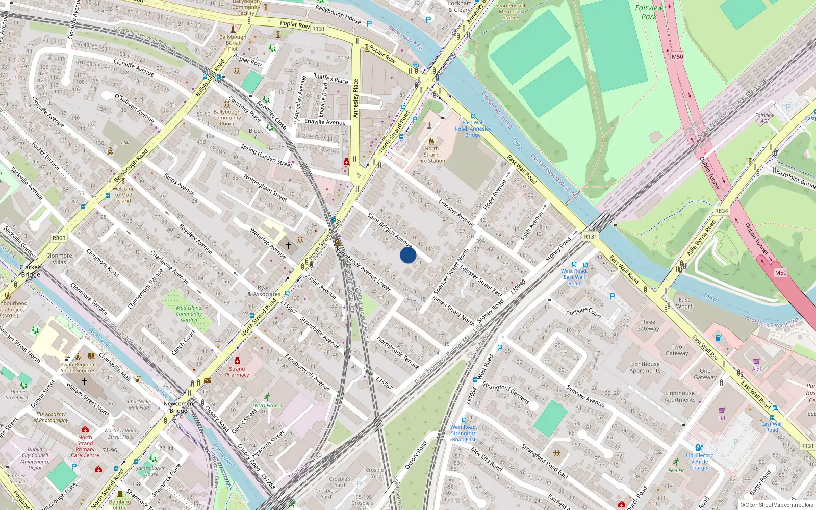 Overhead map showing the location of 22 St Brigids Avenue, North Strand, Dublin 3