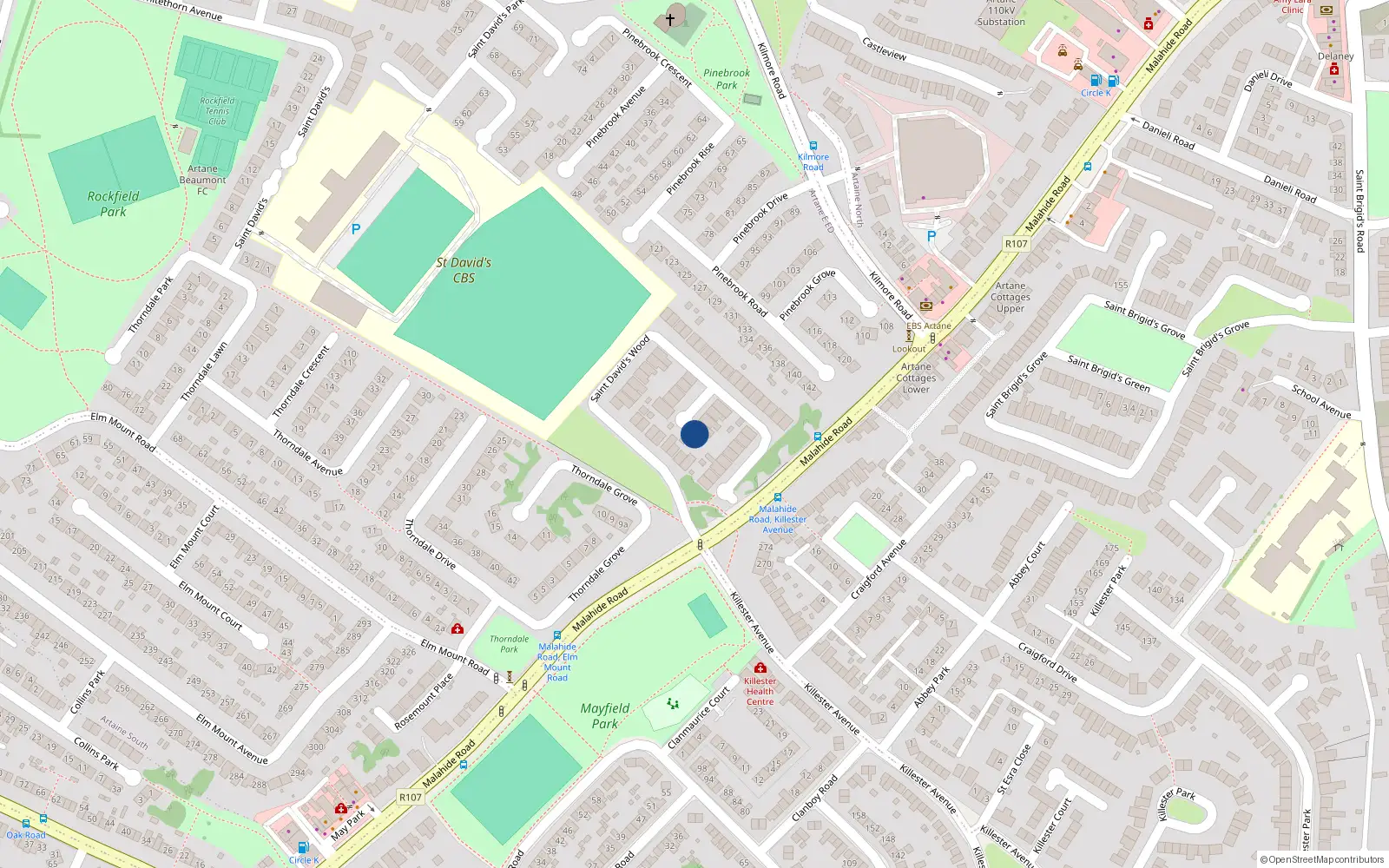 Overhead map showing the location of 22 St Davids Wood, Malahide Road, Dublin 5
