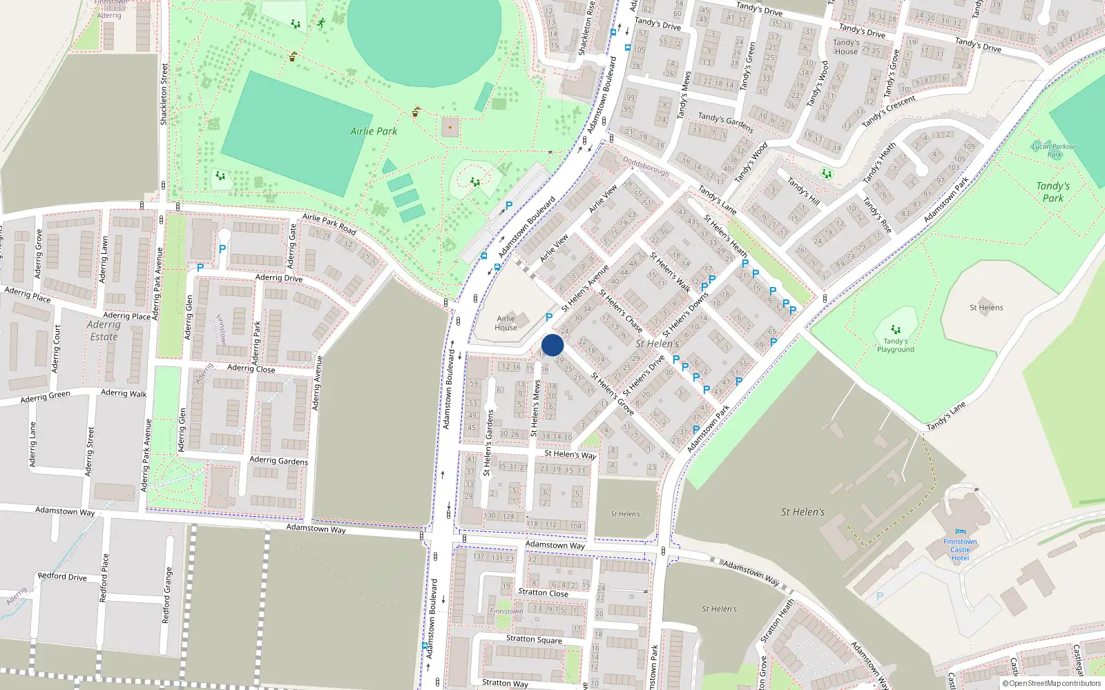 Overhead map showing the location of 22 Saint Helen's Avenue, Lucan