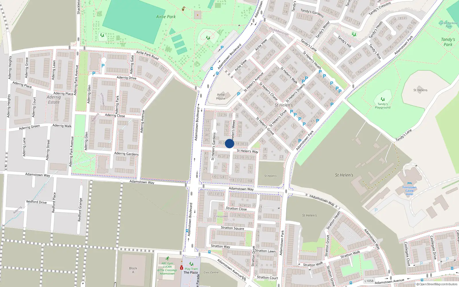 Overhead map showing the location of 22 Saint Helens Way, Lucan
