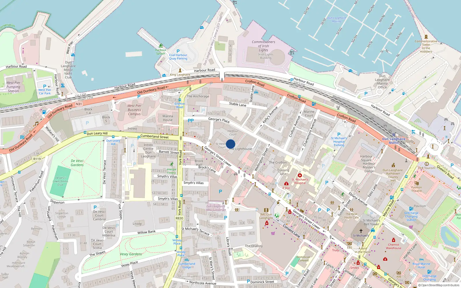 Overhead map showing the location of 22 St Helen's Court, Dun Laoghaire, Co Dublin