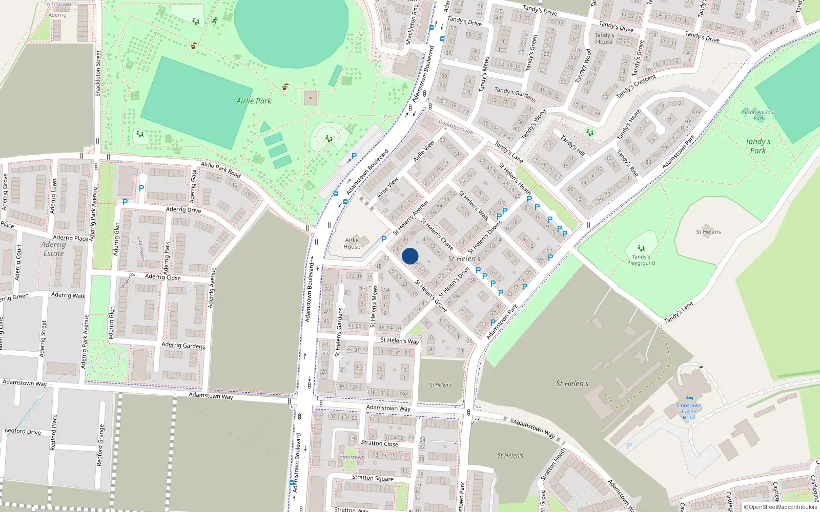 Overhead map showing the location of 22 Saint Helen's Grove, Lucan