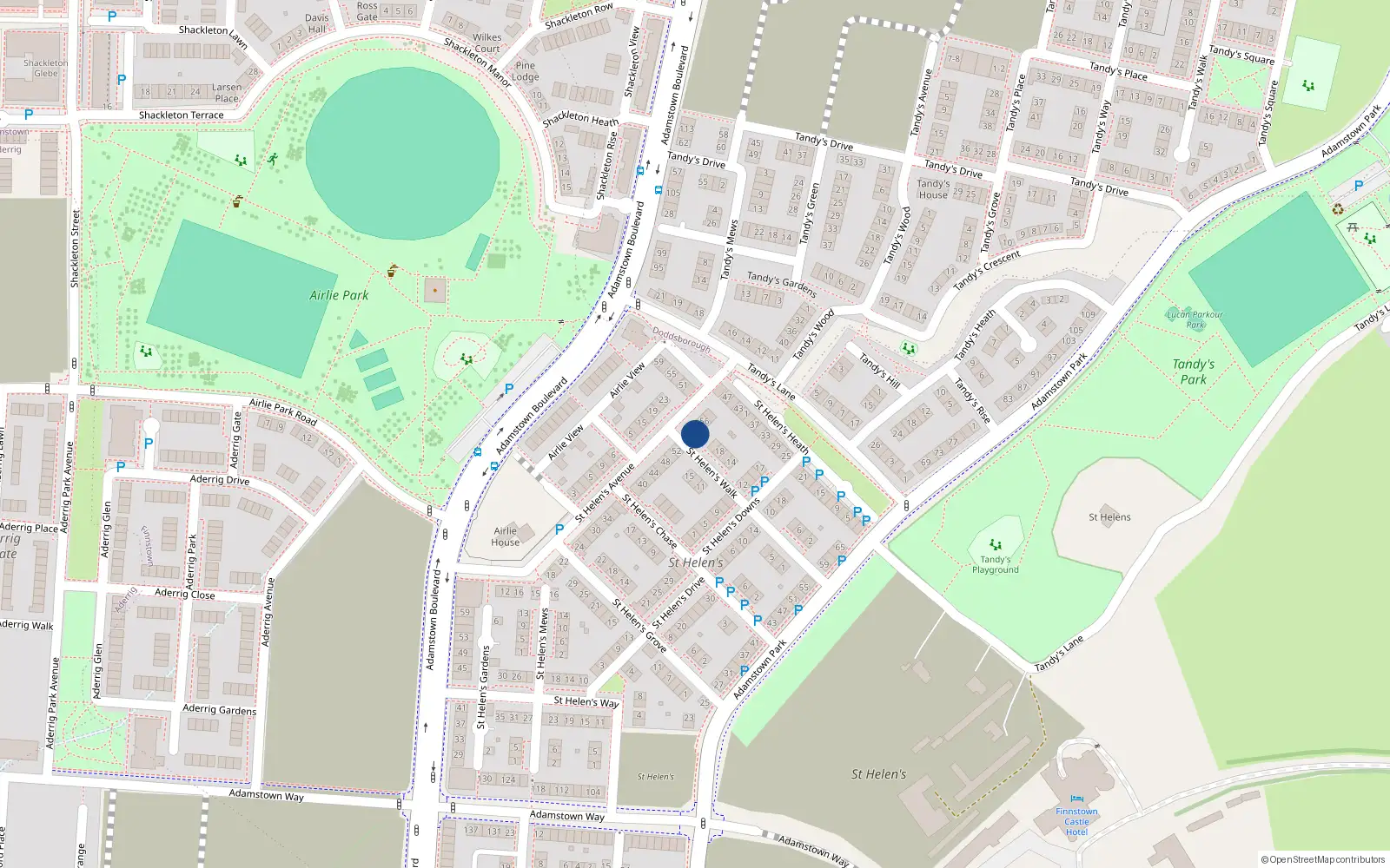 Overhead map showing the location of 22 Saint Helen's Walk, Lucan