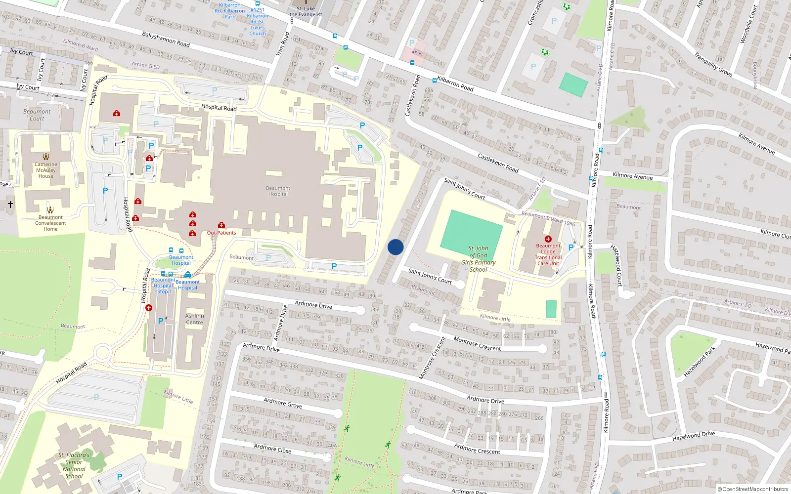 Overhead map showing the location of 22 St Johns Court, Artane, Dublin