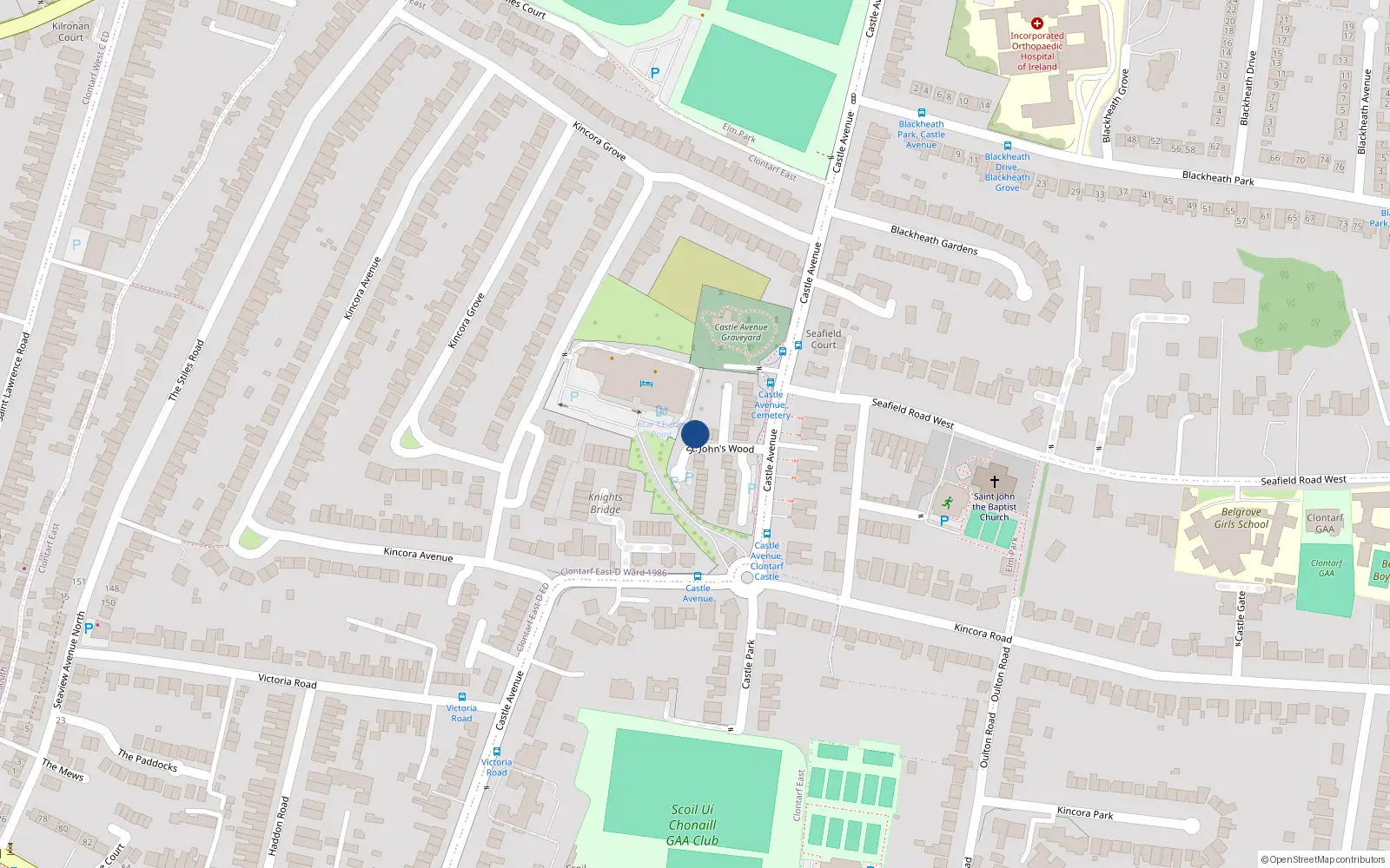 Overhead map showing the location of 22 St Johns Wood, Castle Avenue, Clontarf Dublin 3