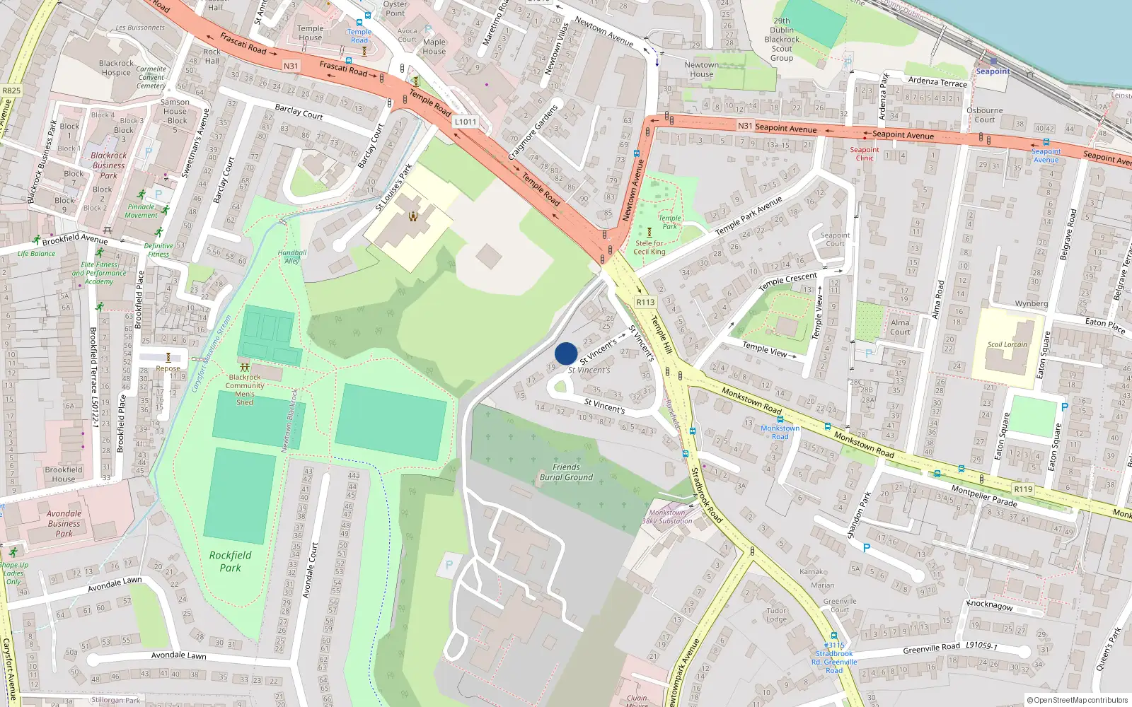 Overhead map showing the location of 22 St Vincents Park, Blackrock, Co Dublin