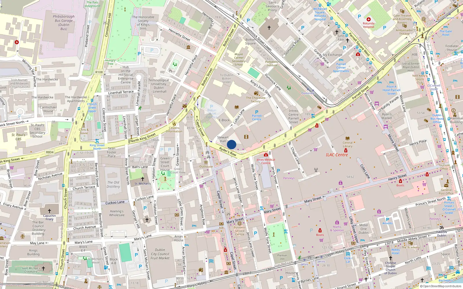Overhead map showing the location of 22 Stewarts Hall, Parnell Square, Dublin 1