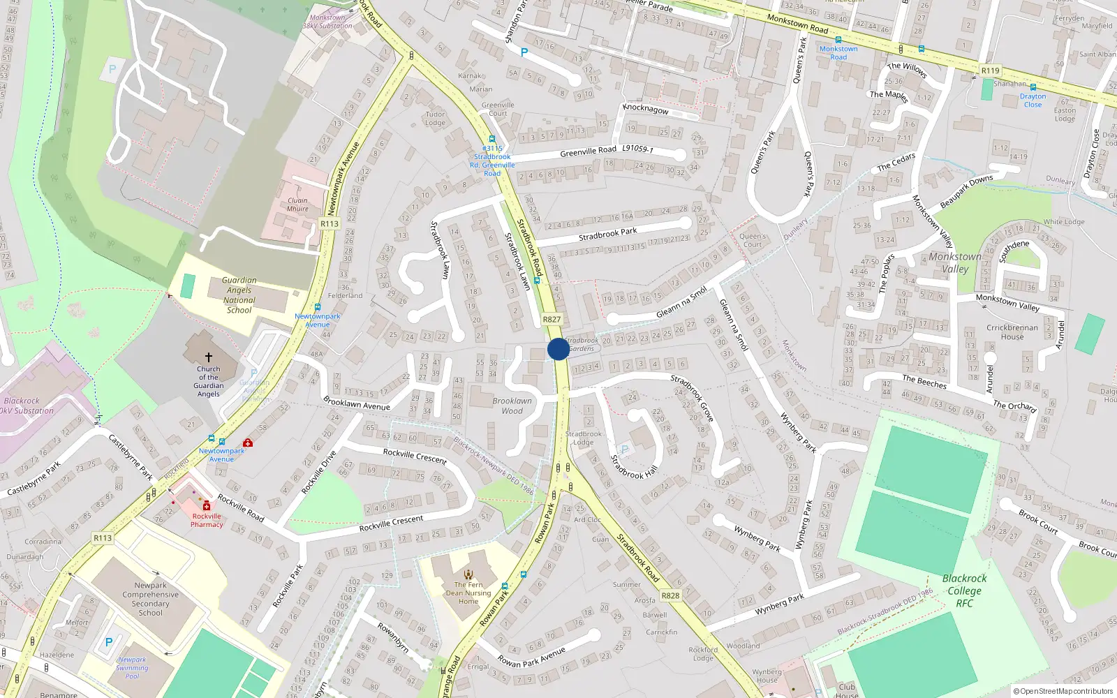 Overhead map showing the location of 22 Stradbrook Road, Dublin