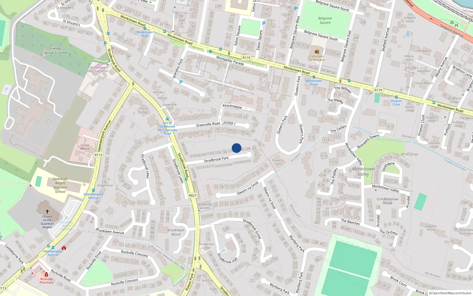 Overhead map showing the location of 22 Stradbrook Park, Blackrock