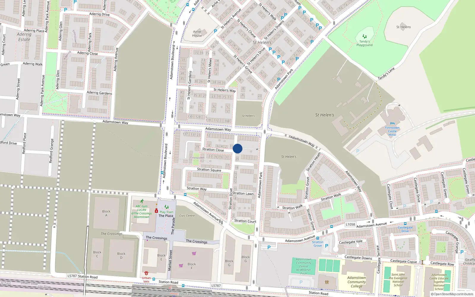 Overhead map showing the location of 22 Stratton Drive, Lucan