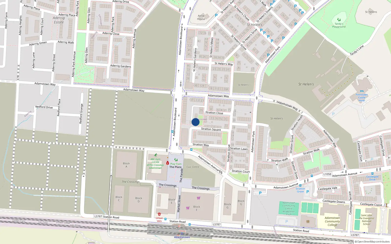 Overhead map showing the location of 22 Stratton Square, Lucan