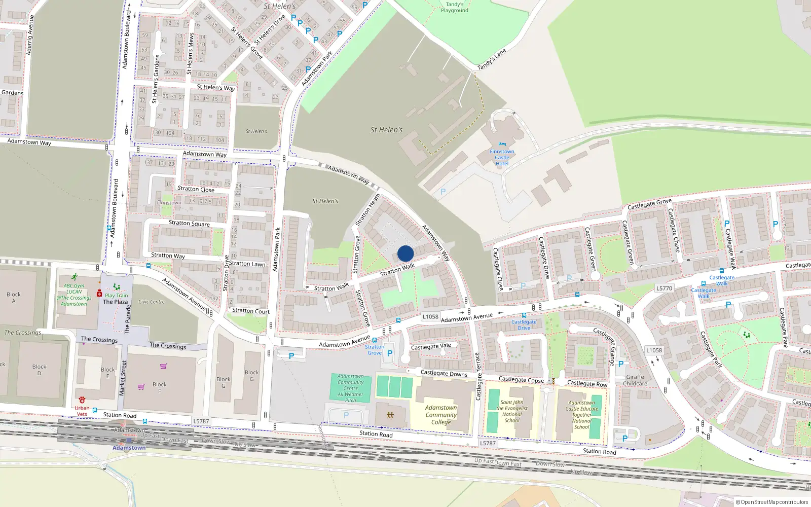 Overhead map showing the location of 22 Stratton Walk, Adamstown, Lucan