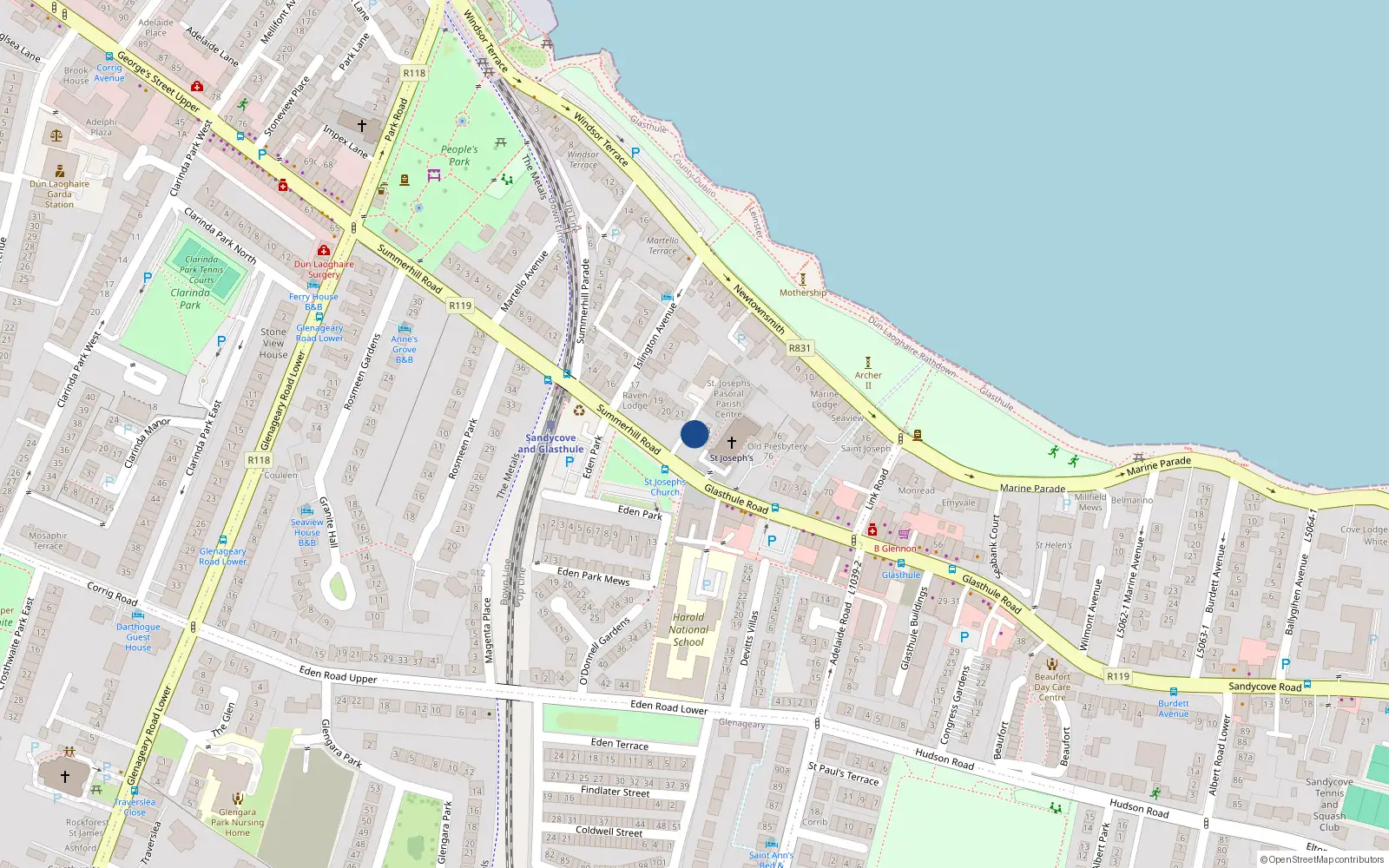Overhead map showing the location of 22 Summerhill Road, County Dublin