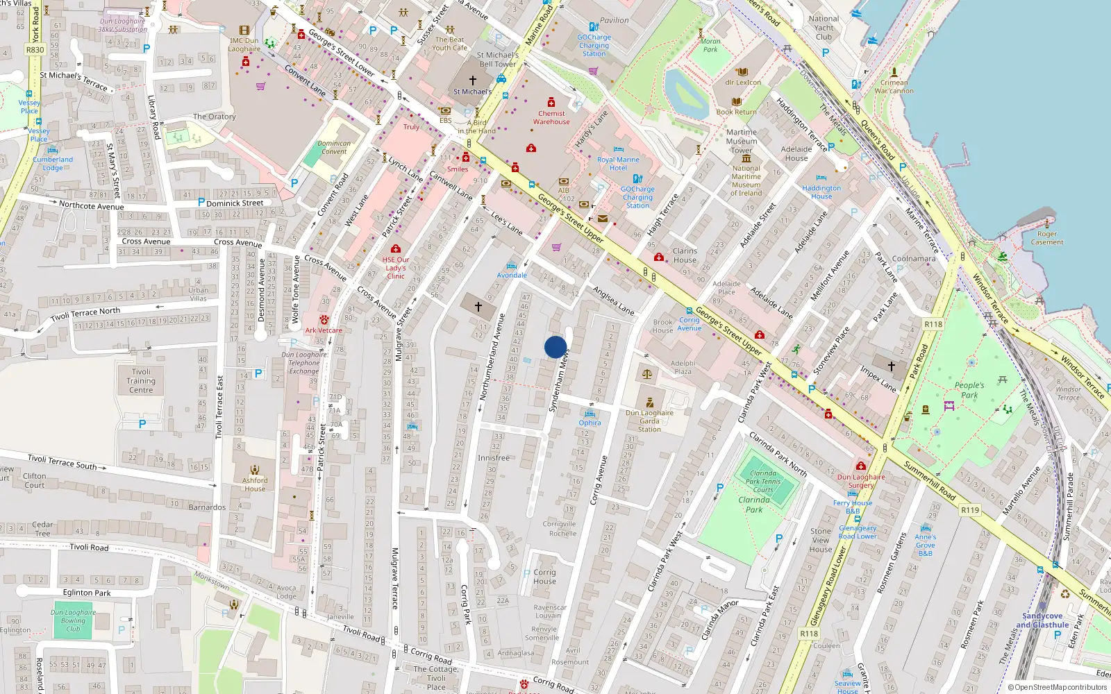Overhead map showing the location of 22 Sydenham Mews, Dunlaoghaire