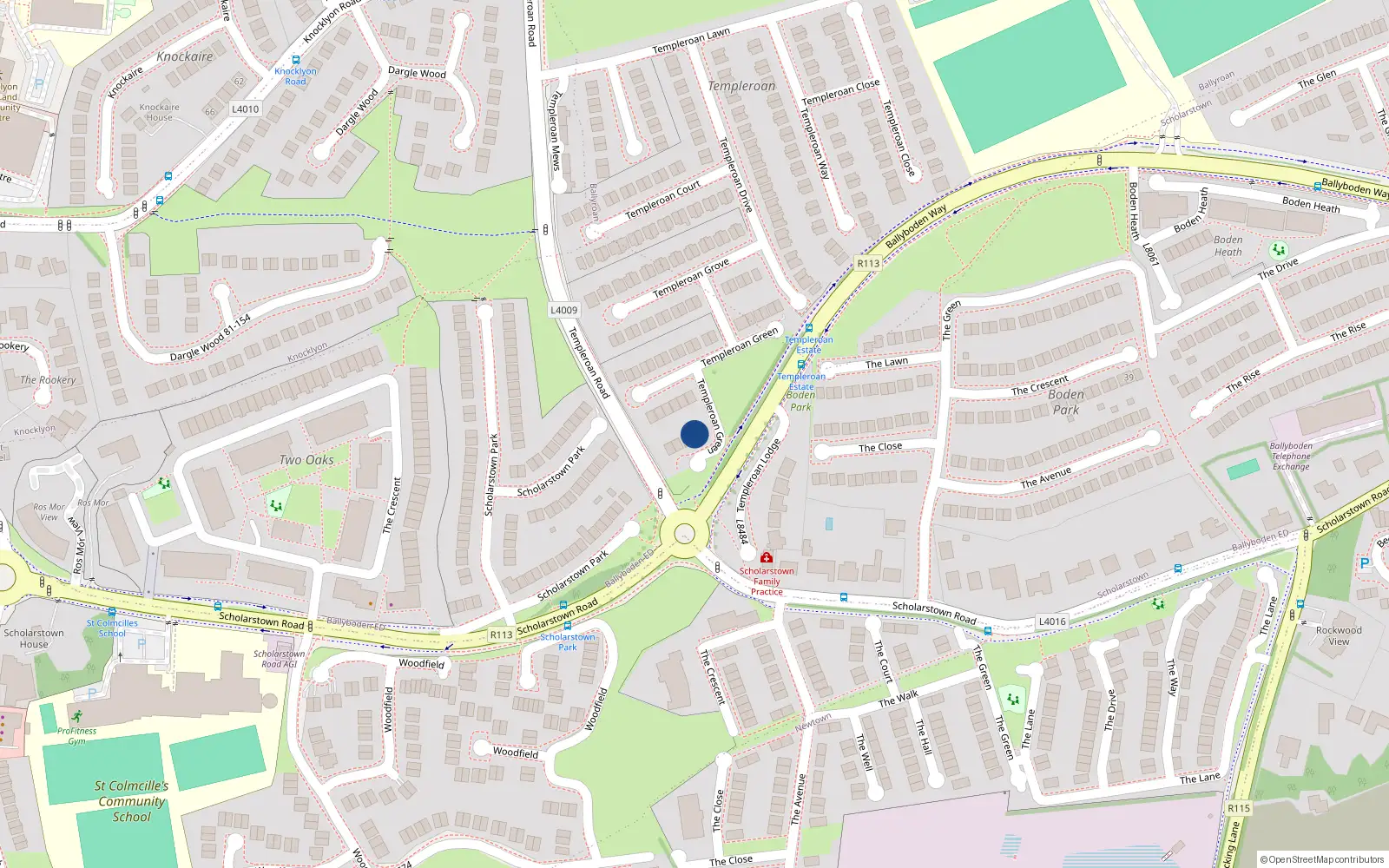 Overhead map showing the location of 22 Templeroan Green, Rathfarnham