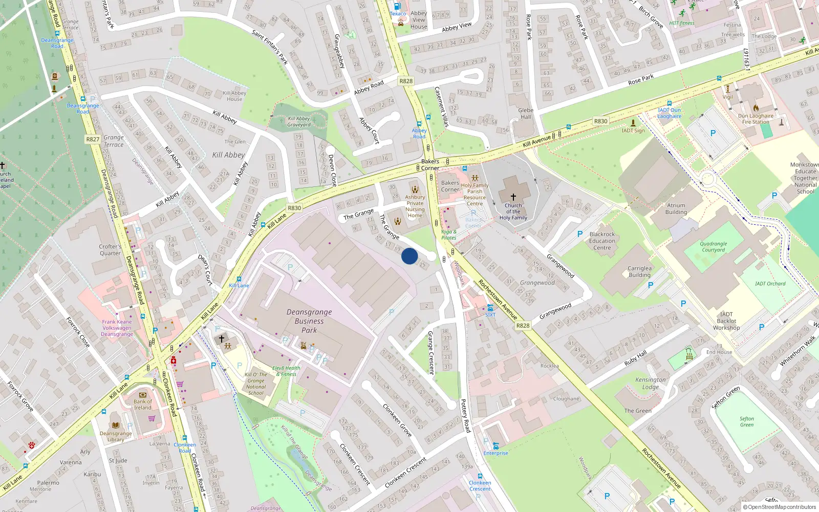 Overhead map showing the location of 22 The Grange, Blackrock
