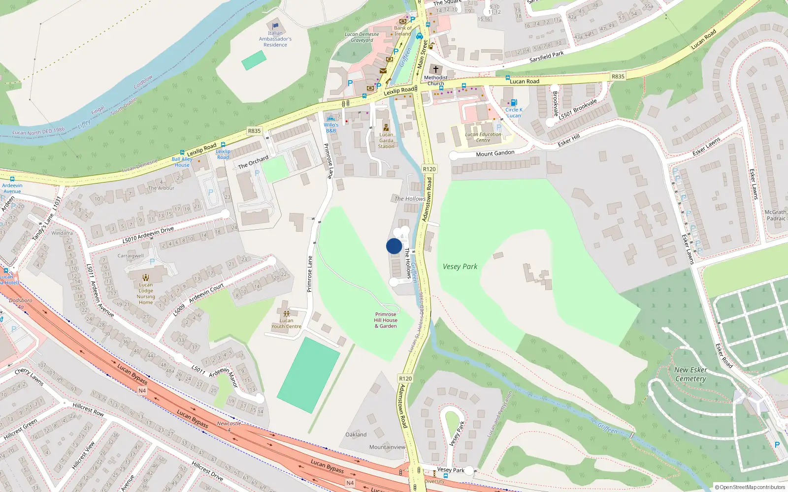 Overhead map showing the location of 22 the Hollows, Newcastle Road, Lucan
