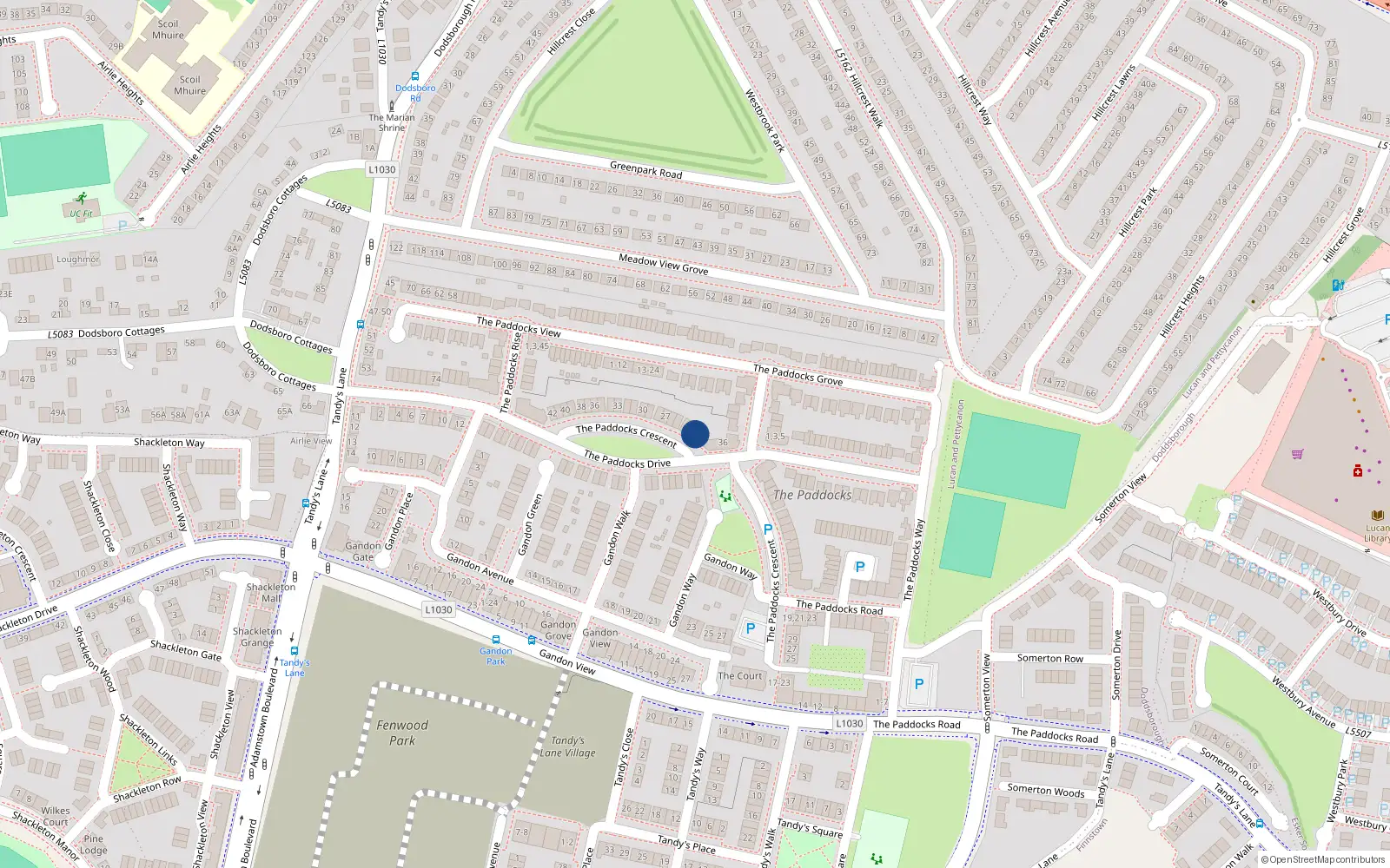 Overhead map showing the location of 22 The Paddocks Crescent, Lucan