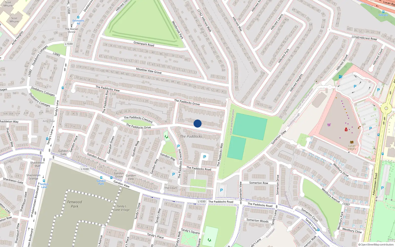 Overhead map showing the location of 22 The Paddocks Drive, Lucan