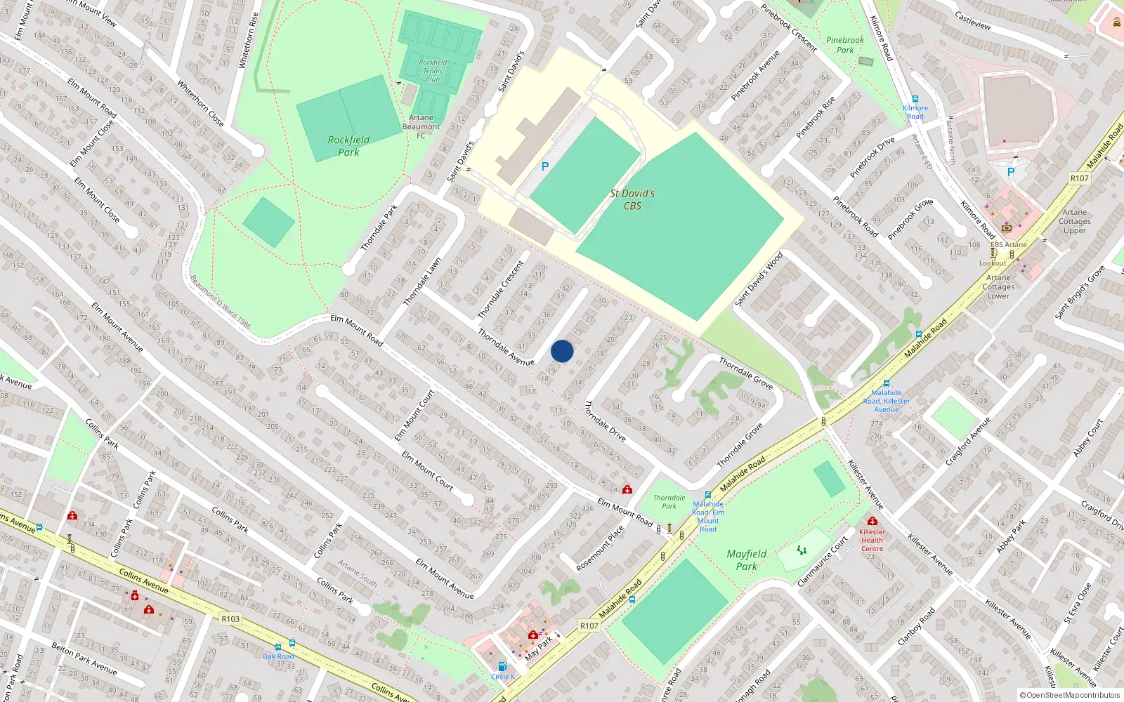 Overhead map showing the location of 22 Thorndale Avenue, Dublin 5
