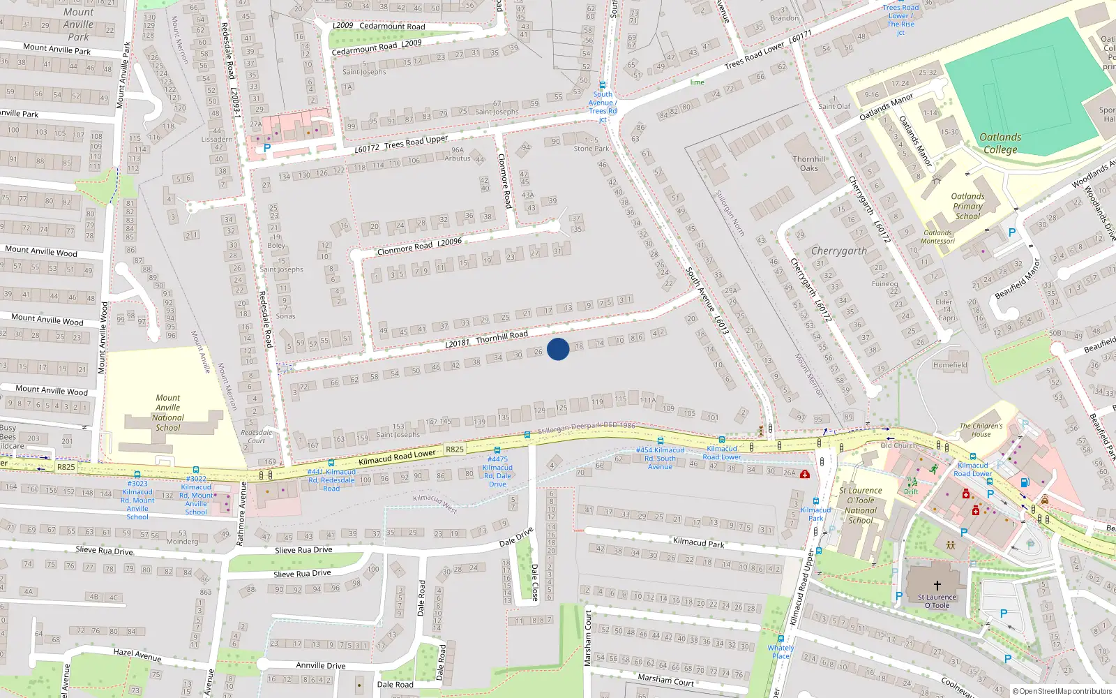 Overhead map showing the location of 22 Thornhill Road, Blackrock