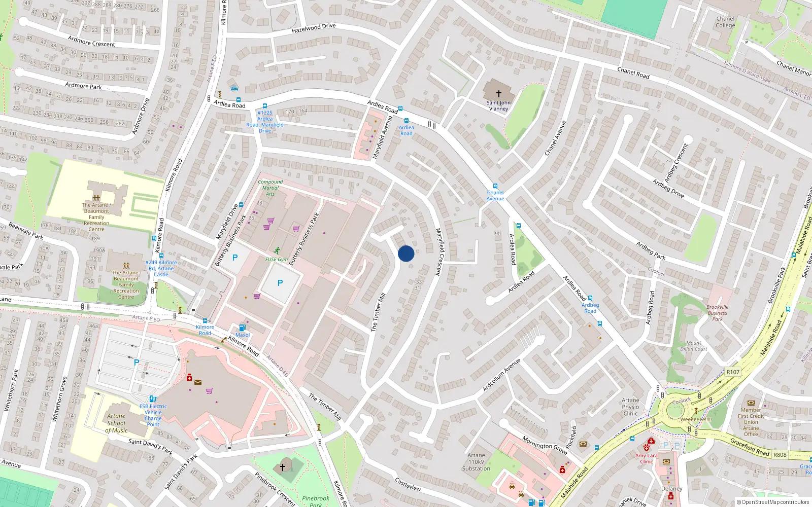 Overhead map showing the location of 22 Timber Mills, Kilmore Road, Artane Dublin 5