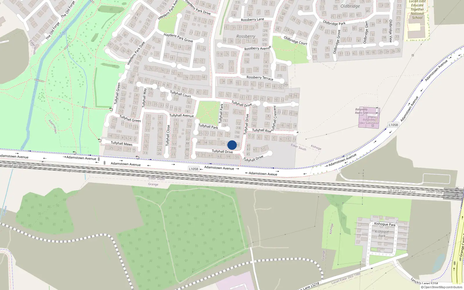 Overhead map showing the location of 22 Tullyhall Drive, Lucan