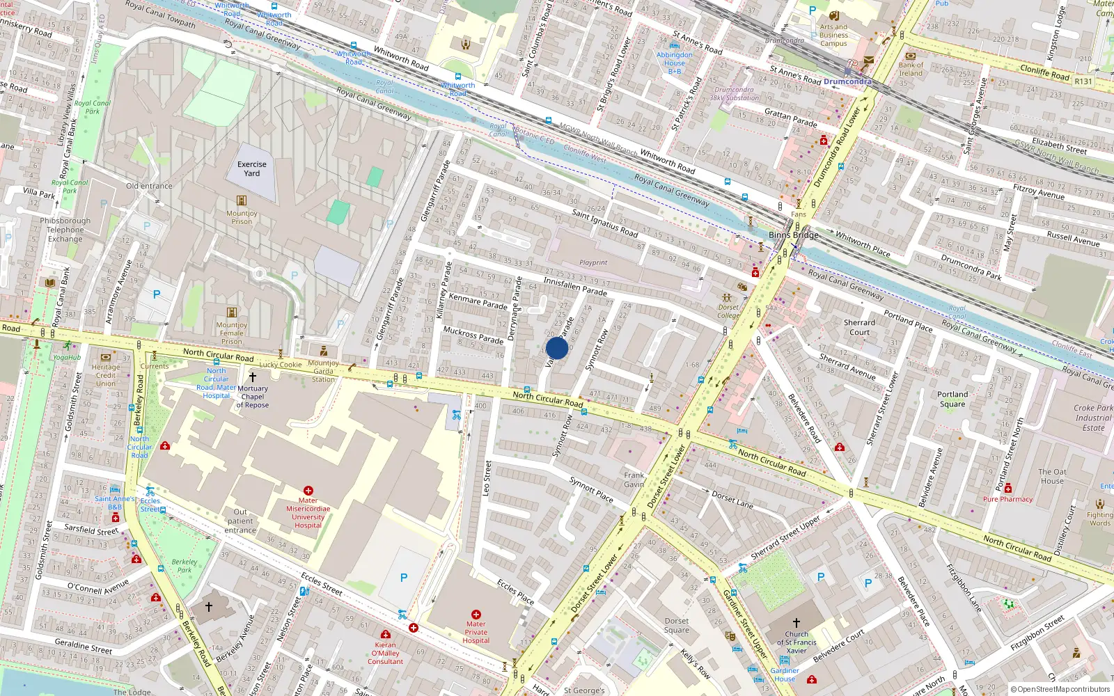Overhead map showing the location of 22 Valentia Parade, Dublin 1