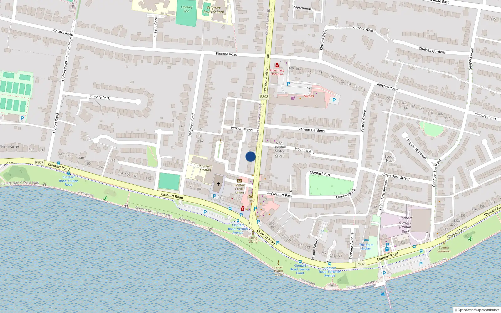 Overhead map showing the location of 22 Vernon Avenue, Clontarf, Dublin 3