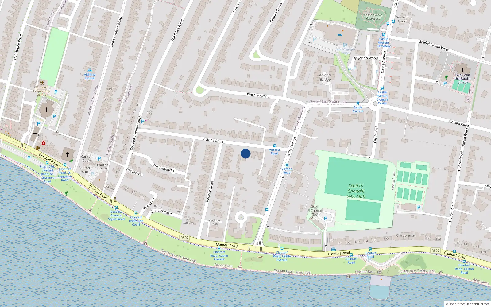 Overhead map showing the location of 22 Victoria Road, Dublin 3