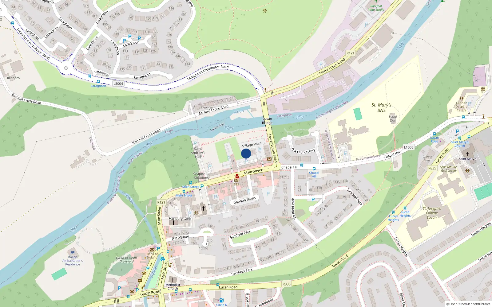Overhead map showing the location of 22 Village Weir, Lower Main St, Lucan