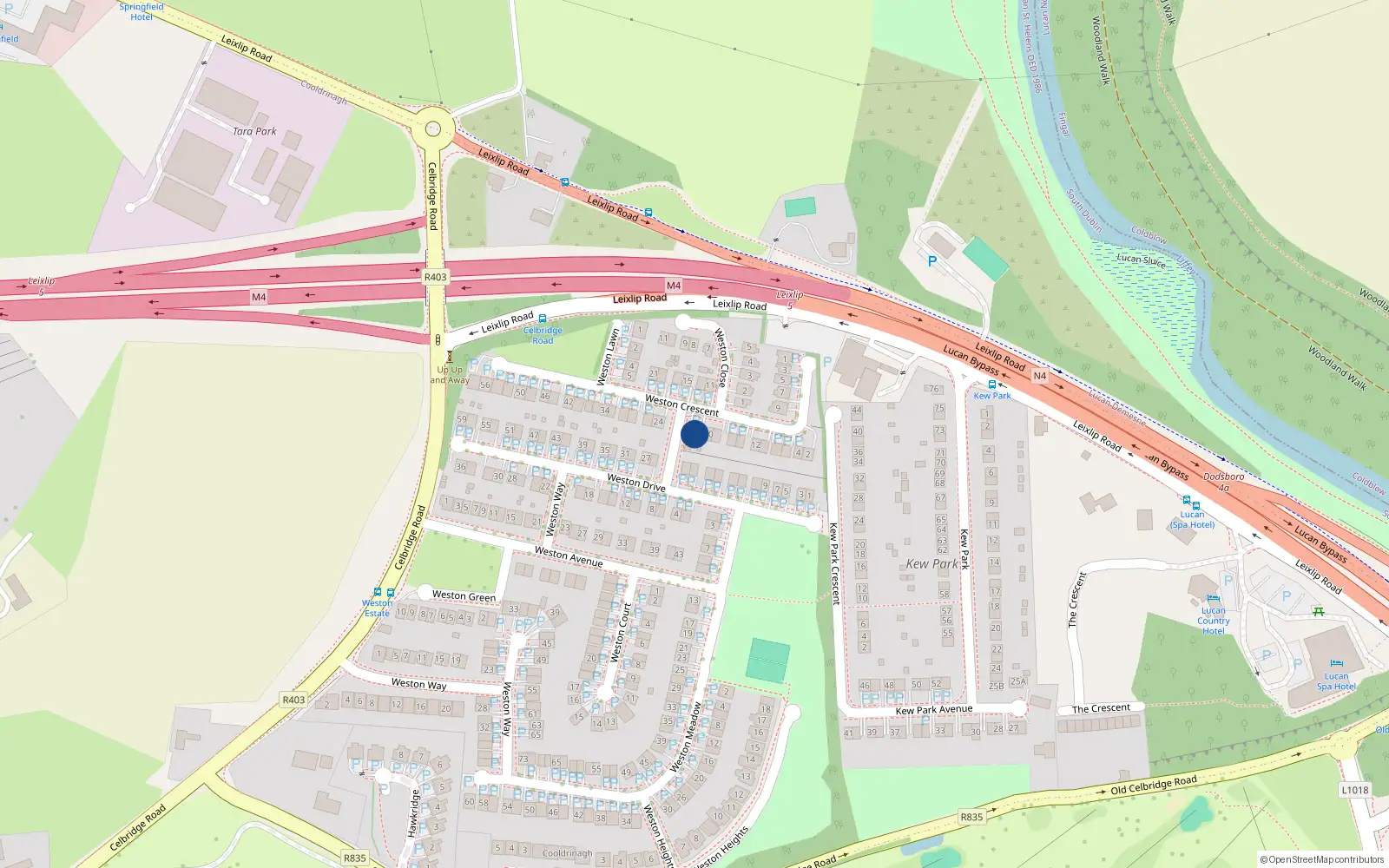 Overhead map showing the location of 22 Weston Crescent, Lucan