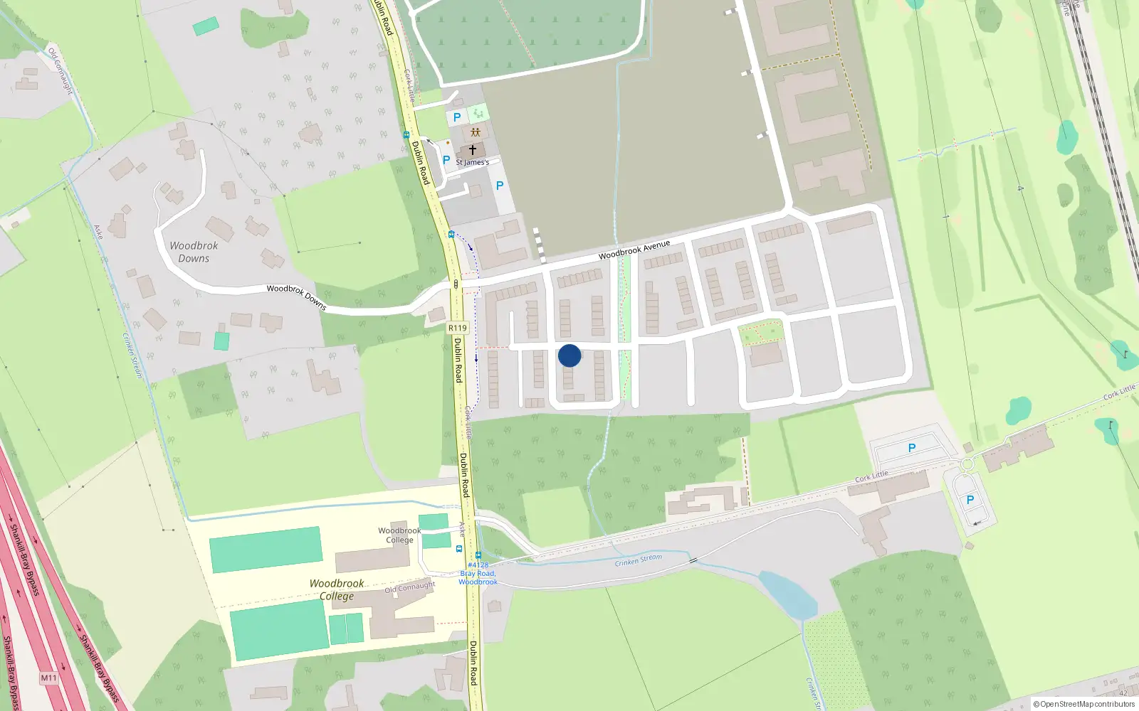 Overhead map showing the location of 22 Woodbrook, Shankill