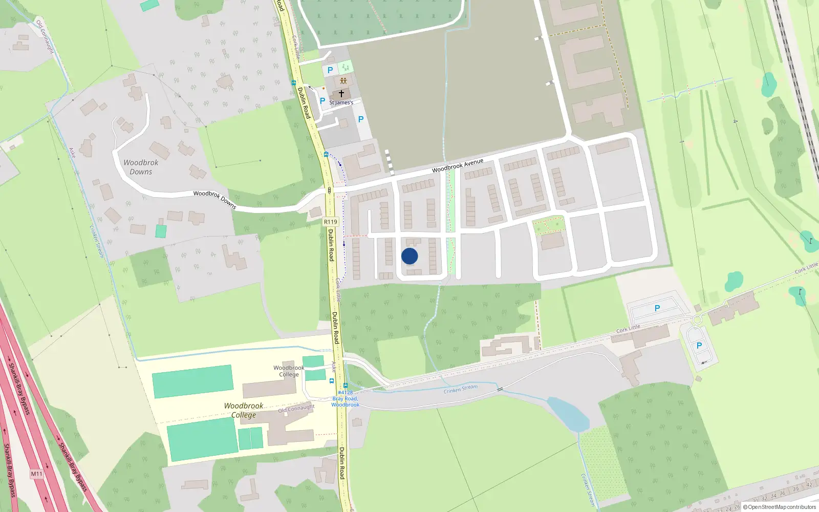 Overhead map showing the location of 22 Woodbrook Park, Bray