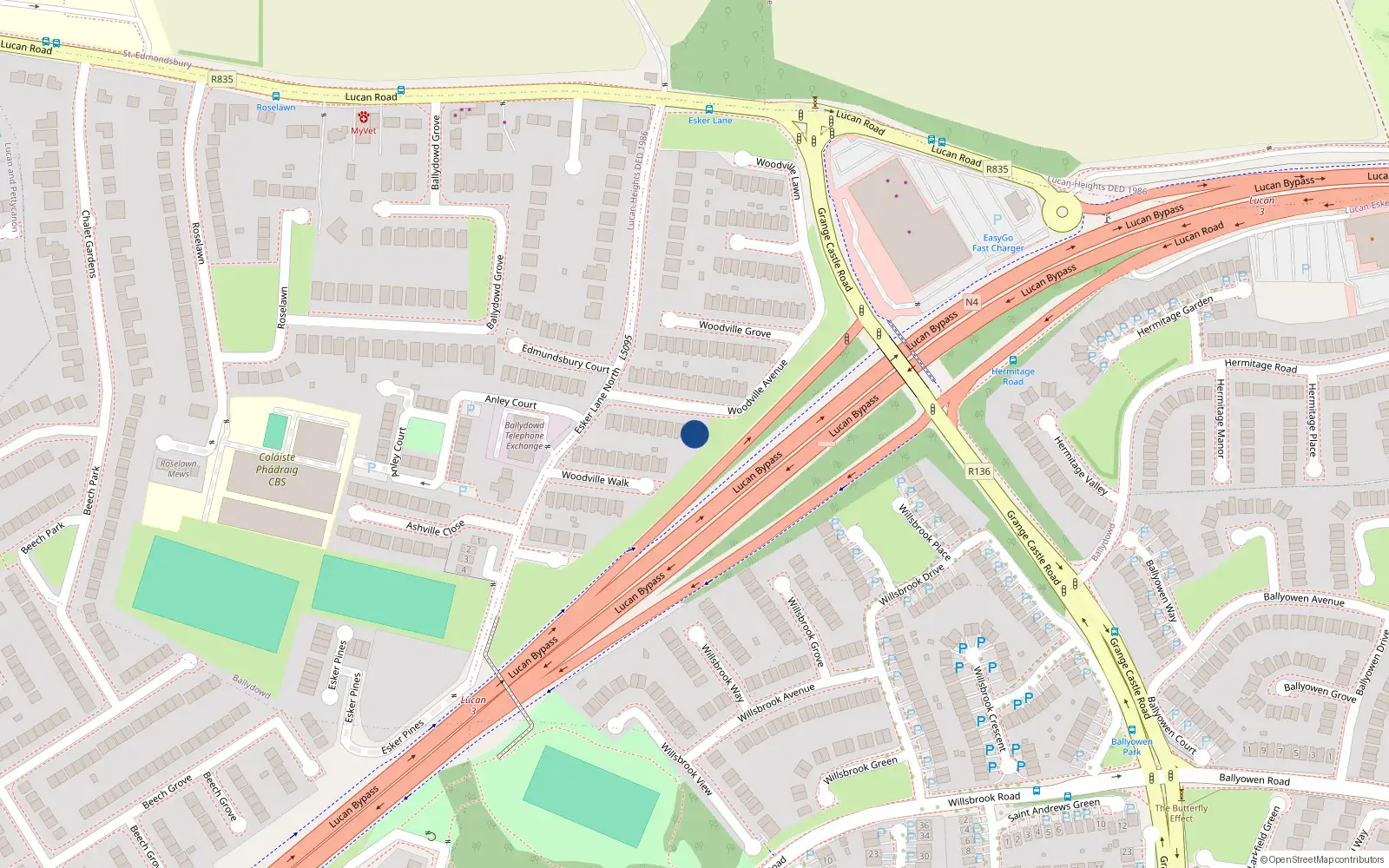 Overhead map showing the location of 22 Woodville Avenue, Lucan