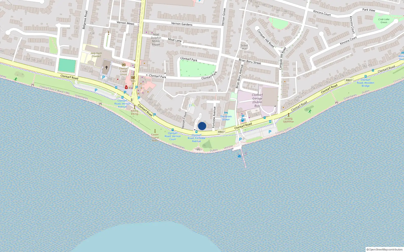 Overhead map showing the location of 220 Clontarf Road, Dublin 3