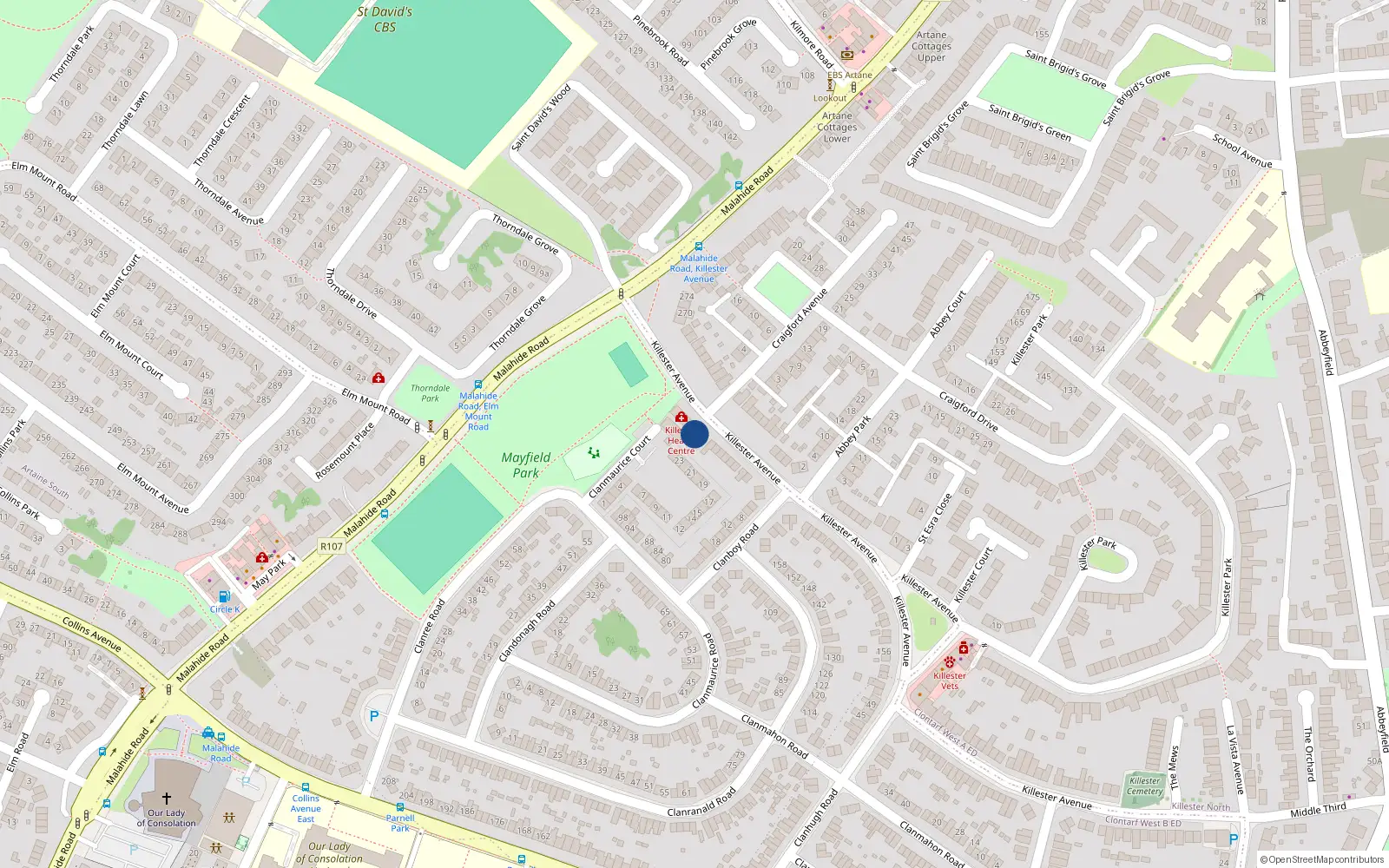 Overhead map showing the location of 220 Killester Avenue, Dublin 5