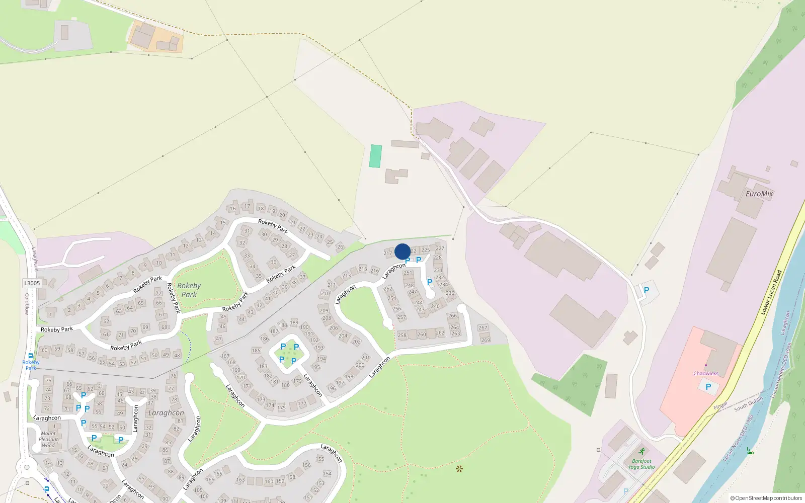 Overhead map showing the location of 220 Laraghcon, Lucan
