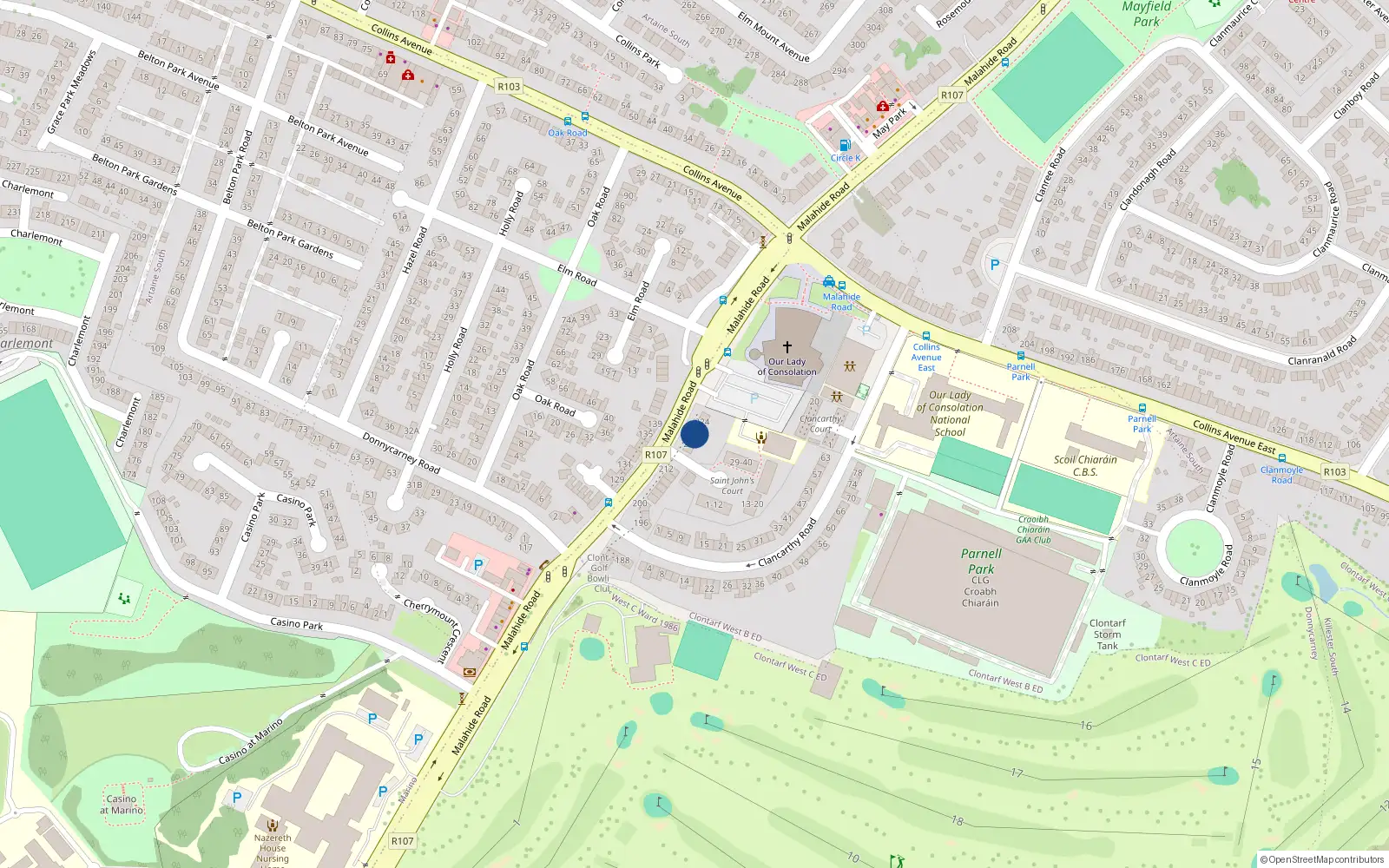 Overhead map showing the location of 220 Malahide Road, Dublin 3
