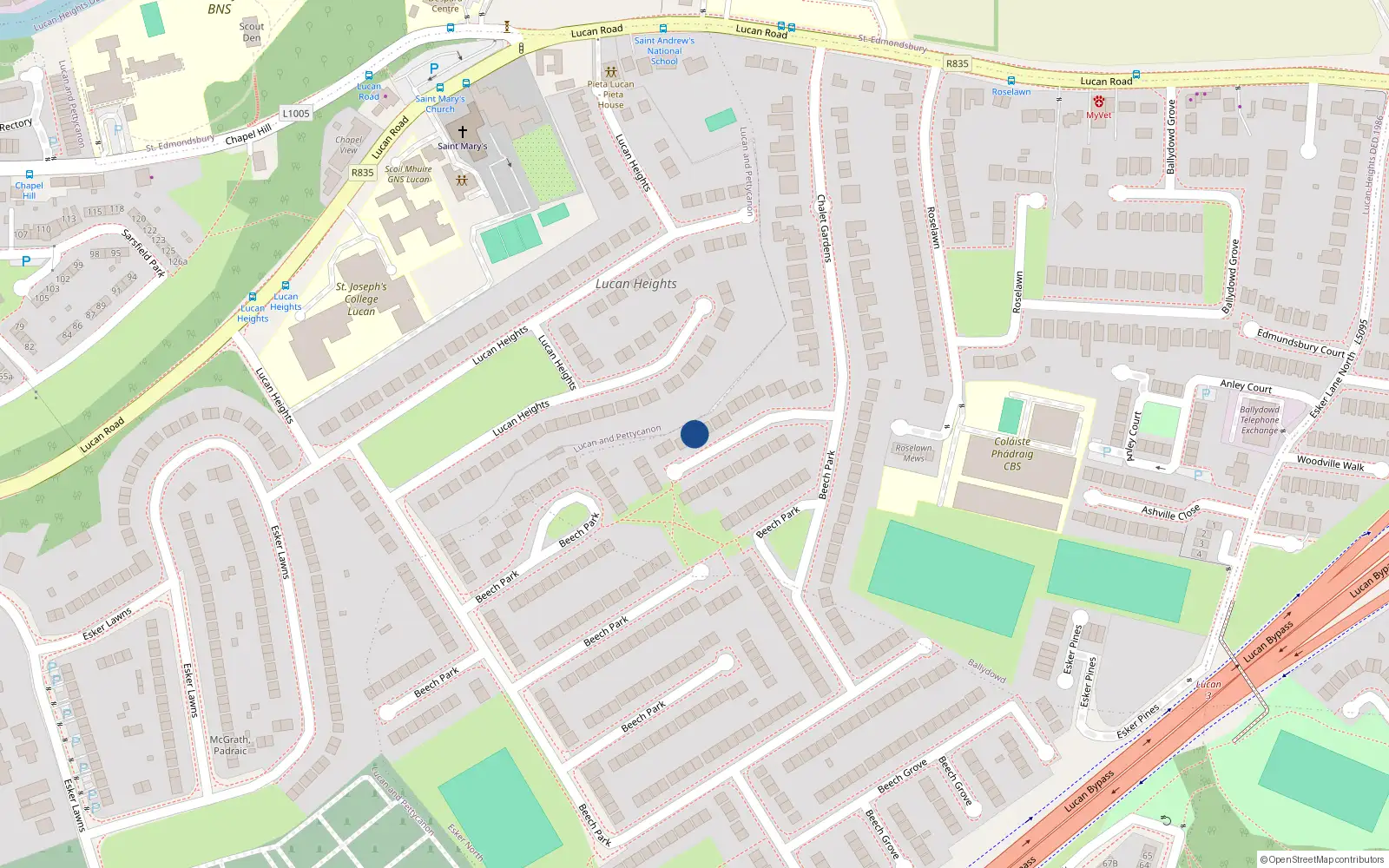 Overhead map showing the location of 222 Beech Park, Lucan, Dublin