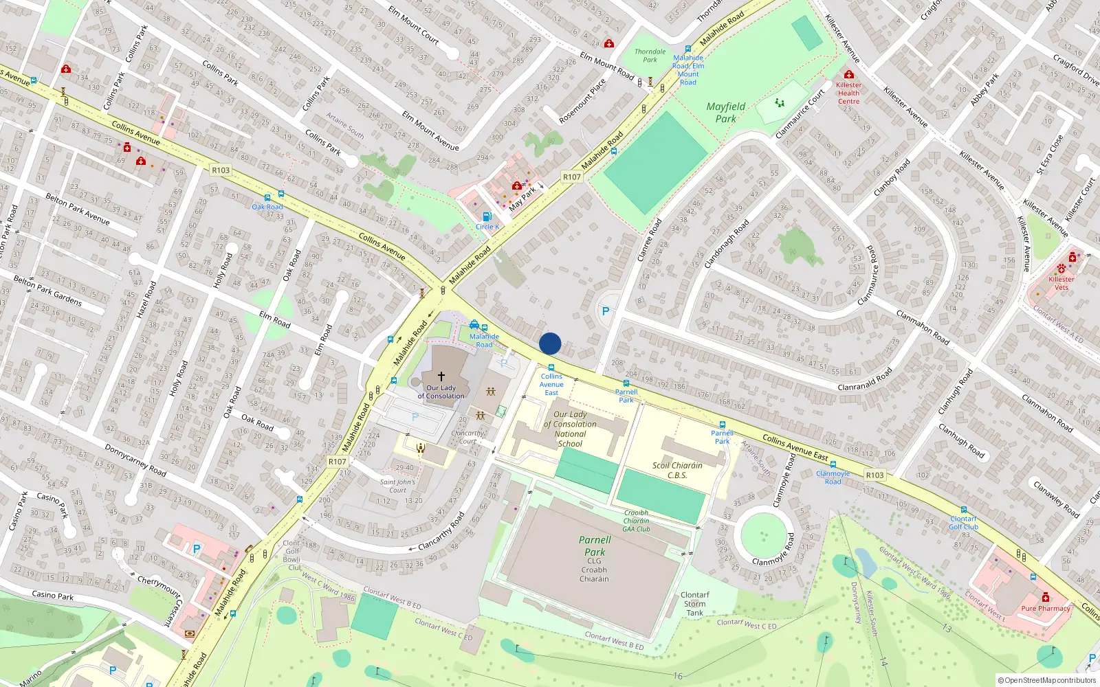 Overhead map showing the location of 222 Collins Avenue East, Dublin 5