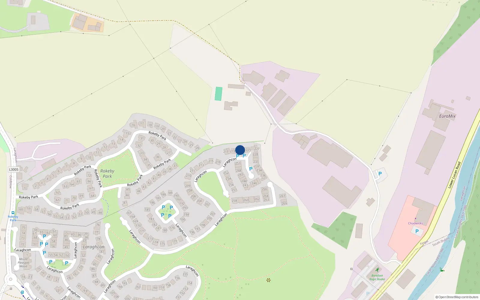 Overhead map showing the location of 222 Laraghcon, Lucan