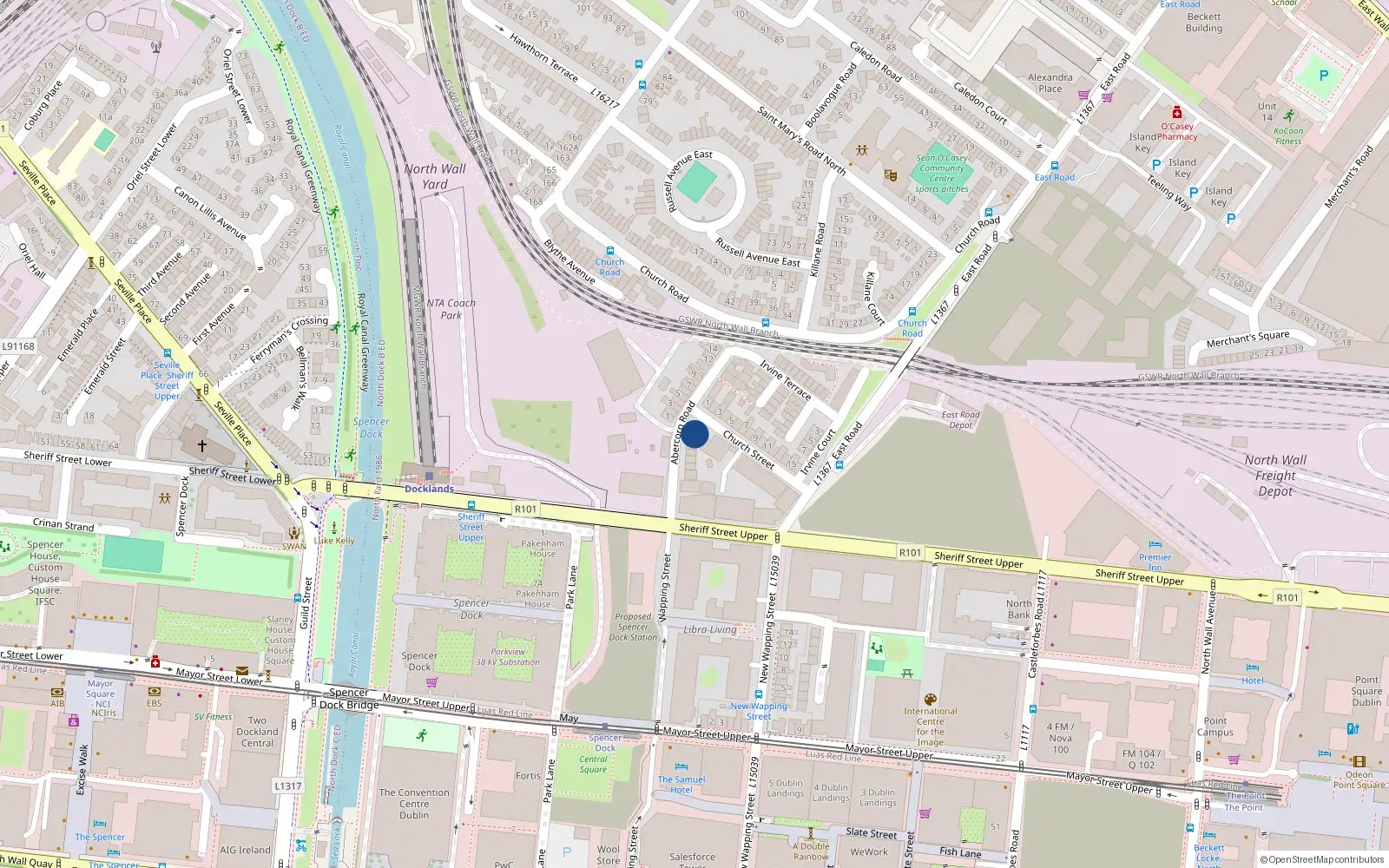 Overhead map showing the location of 23 Church Street East, Dublin 3