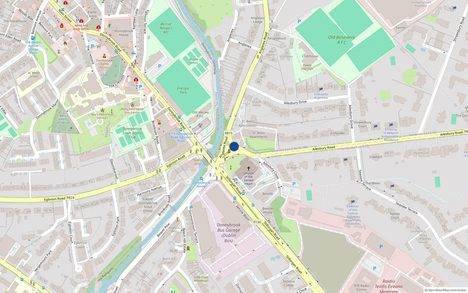 Overhead map showing the location of 22/24 Ailesbury Road, Ballsbridge