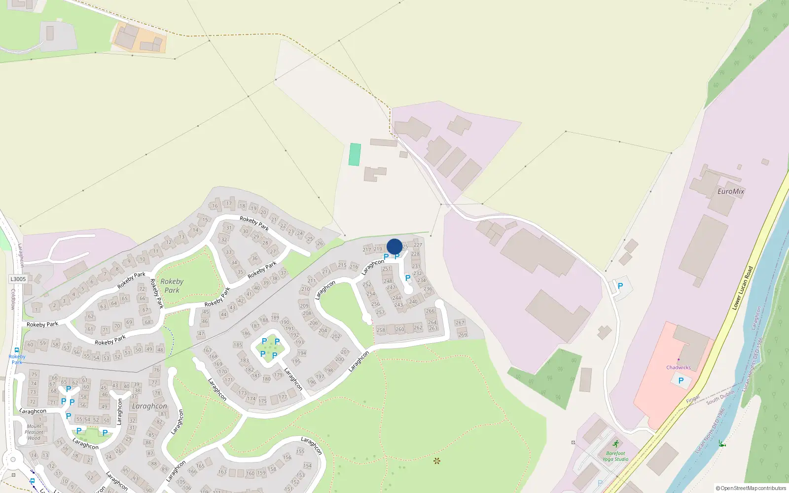 Overhead map showing the location of 223 Laraghcon, Lucan
