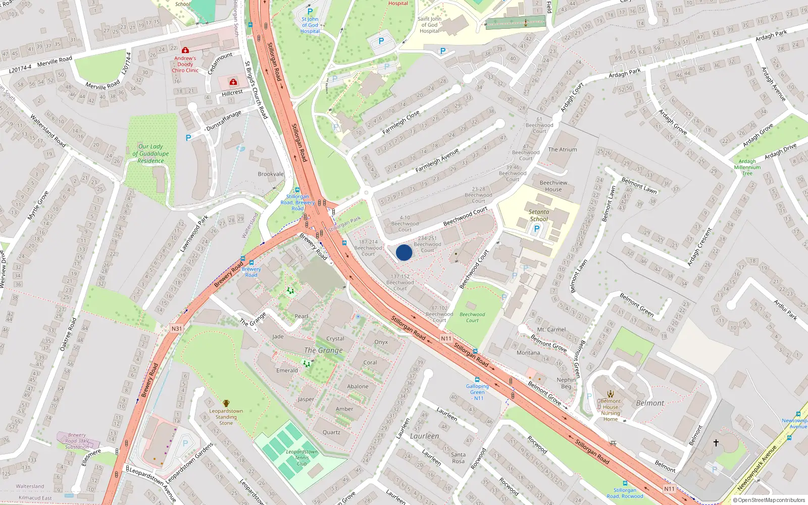 Overhead map showing the location of 225 Beechwood Court, Stillorgan, Co Dublin