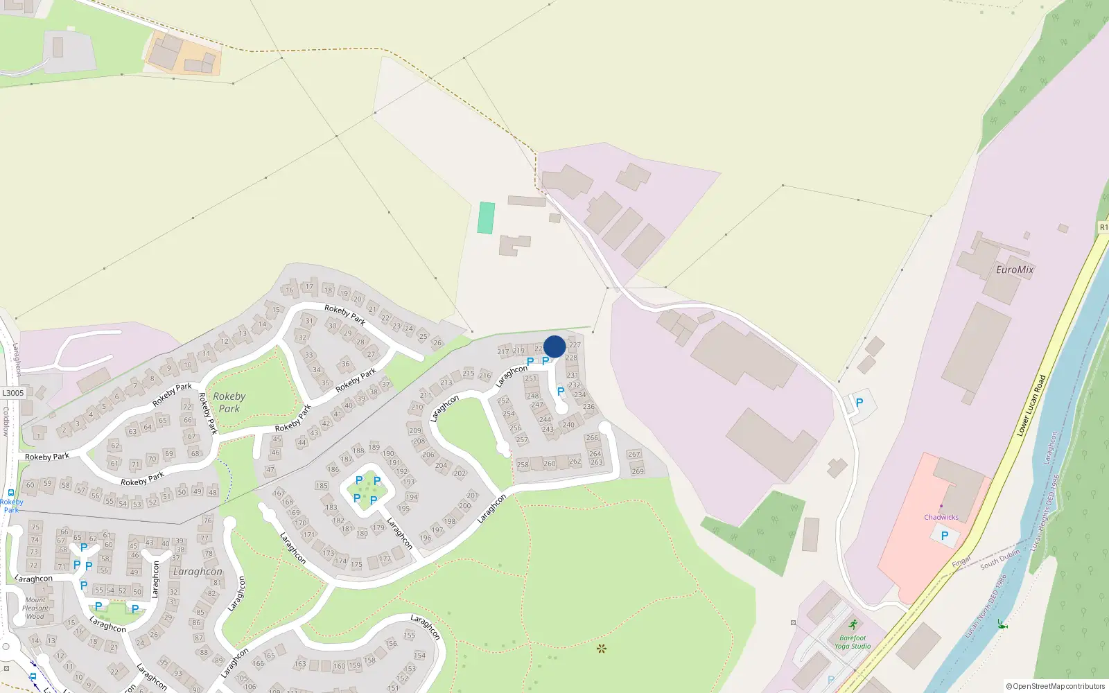 Overhead map showing the location of 225 Laraghcon, Lucan