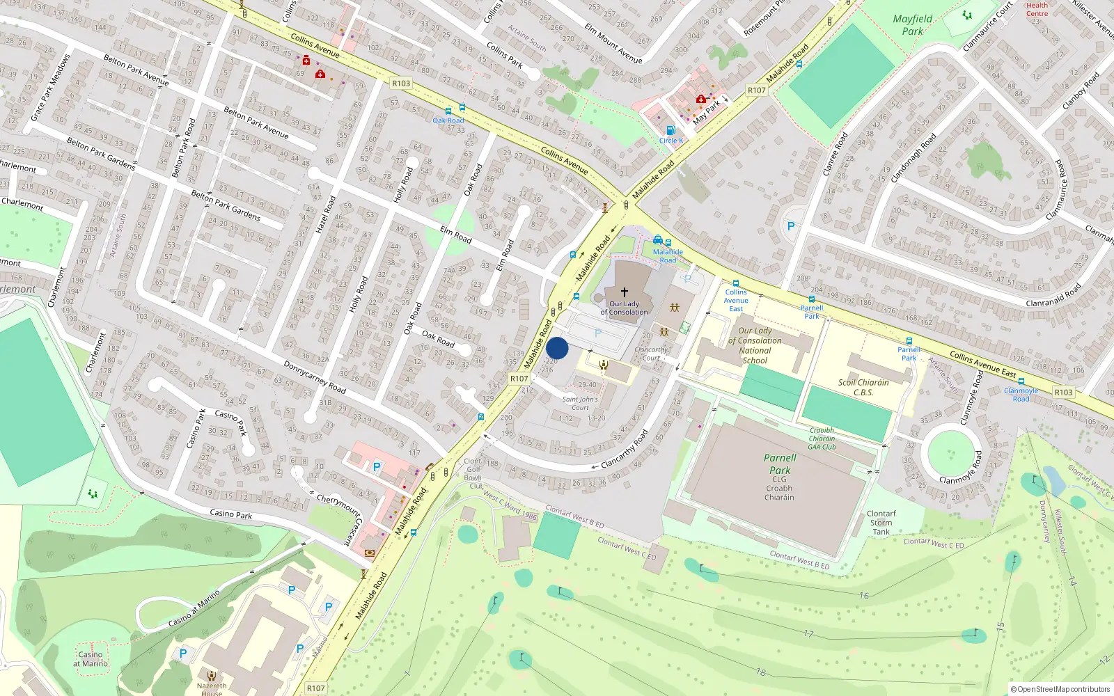 Overhead map showing the location of 226 Malahide Road, Donnycarney, Dublin 3