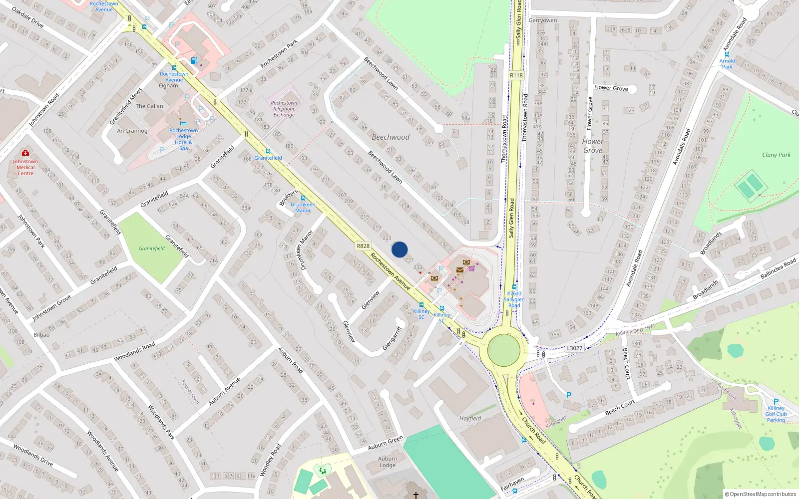 Overhead map showing the location of 227 Rochestown Avenue, Dublin