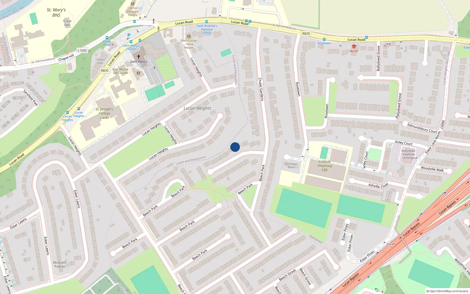Overhead map showing the location of 228 Beech Park, Lucan, Dublin